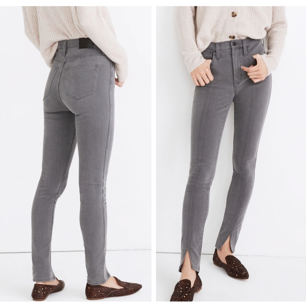Madewell roadtripper jeans jeggings in Carlin Wash slit-front edition gray